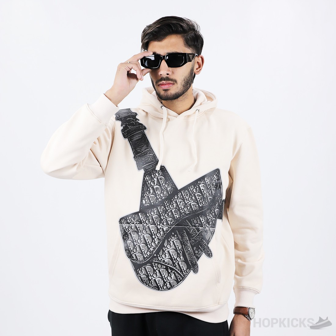 Dior Homme White Saddle Bag Print Hoodie